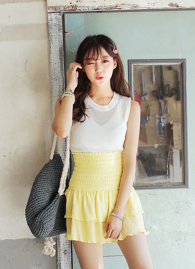 Vネック切替シースルーノースリーブニット・全5色 | DHOLIC | 詳細画像1