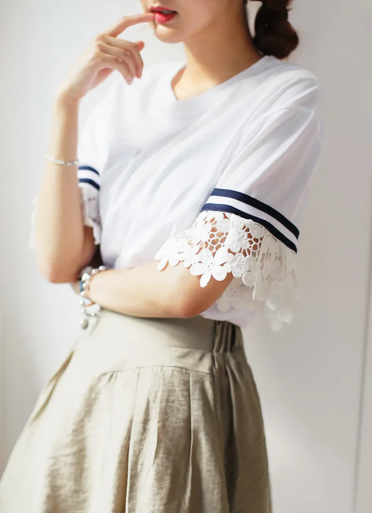 ライン&レーススリーブTシャツ・全3色 | DHOLIC | 詳細画像1