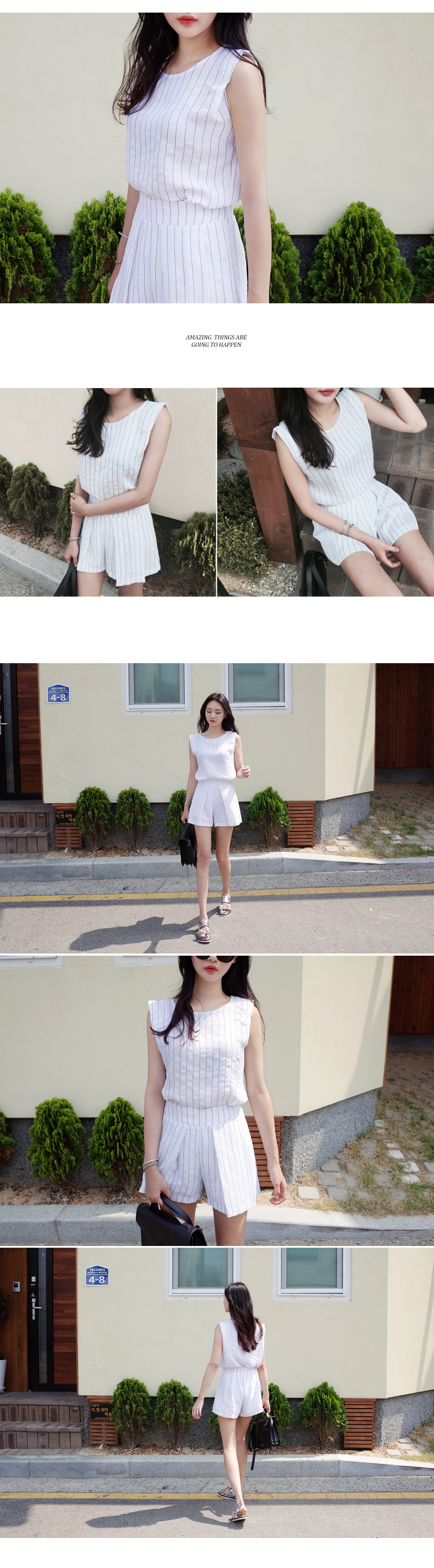 ストライプスリーブレス&ショートパンツセットアップ・全2色 | DHOLIC | 詳細画像3