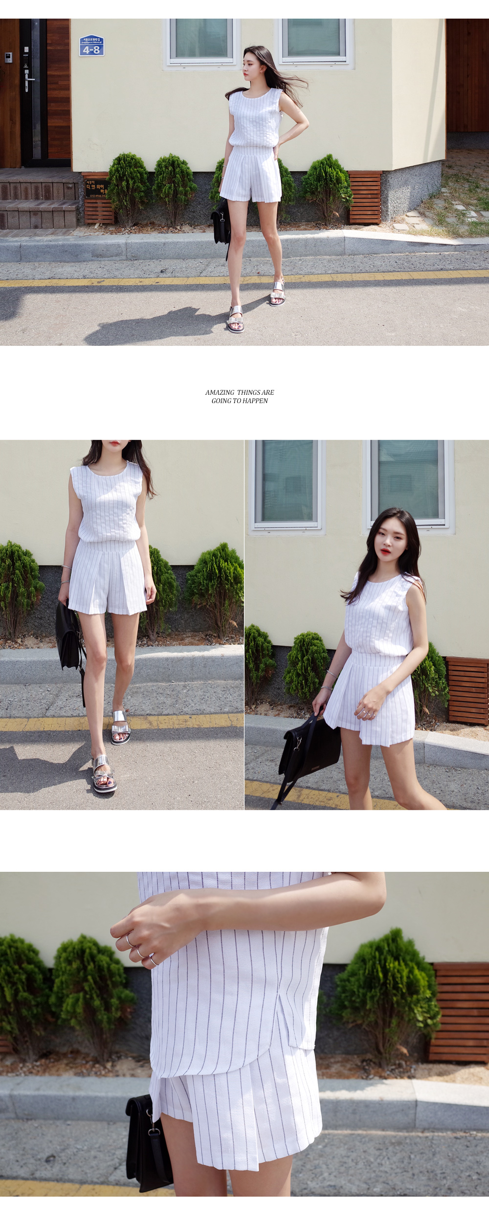 ストライプスリーブレス&ショートパンツセットアップ・全2色 | DHOLIC | 詳細画像5