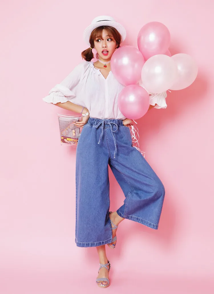 ウエストリボンワイドデニムパンツ・全1色 | DHOLIC | 詳細画像1