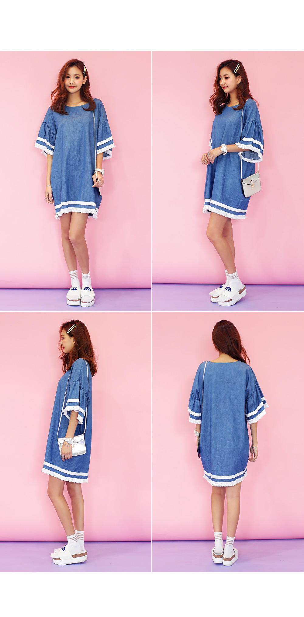 ワイドスリーブラインブルーデニムワンピース・全2色 | DHOLIC | 詳細画像4