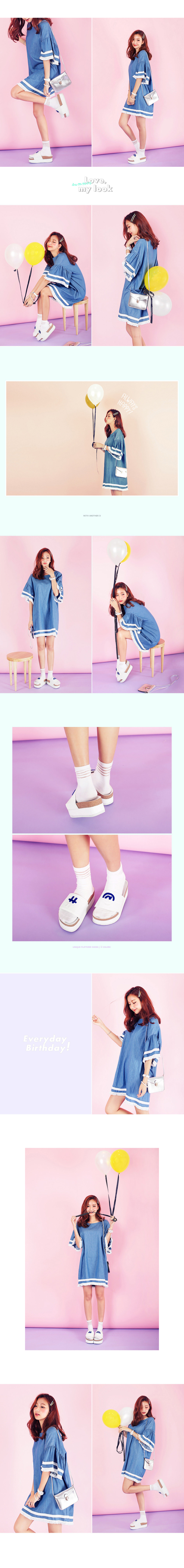 ワイドスリーブラインブルーデニムワンピース・全2色 | DHOLIC | 詳細画像3