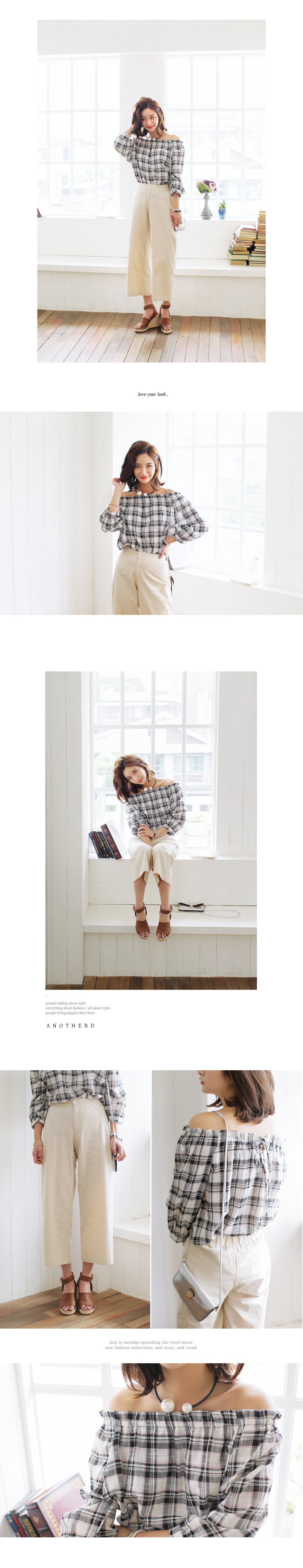 <font color=red><b>●●雑誌mer10月号掲載●●</b></font>チェックプリントオフショルダーブラウス・全2色 | DHOLIC | 詳細画像2