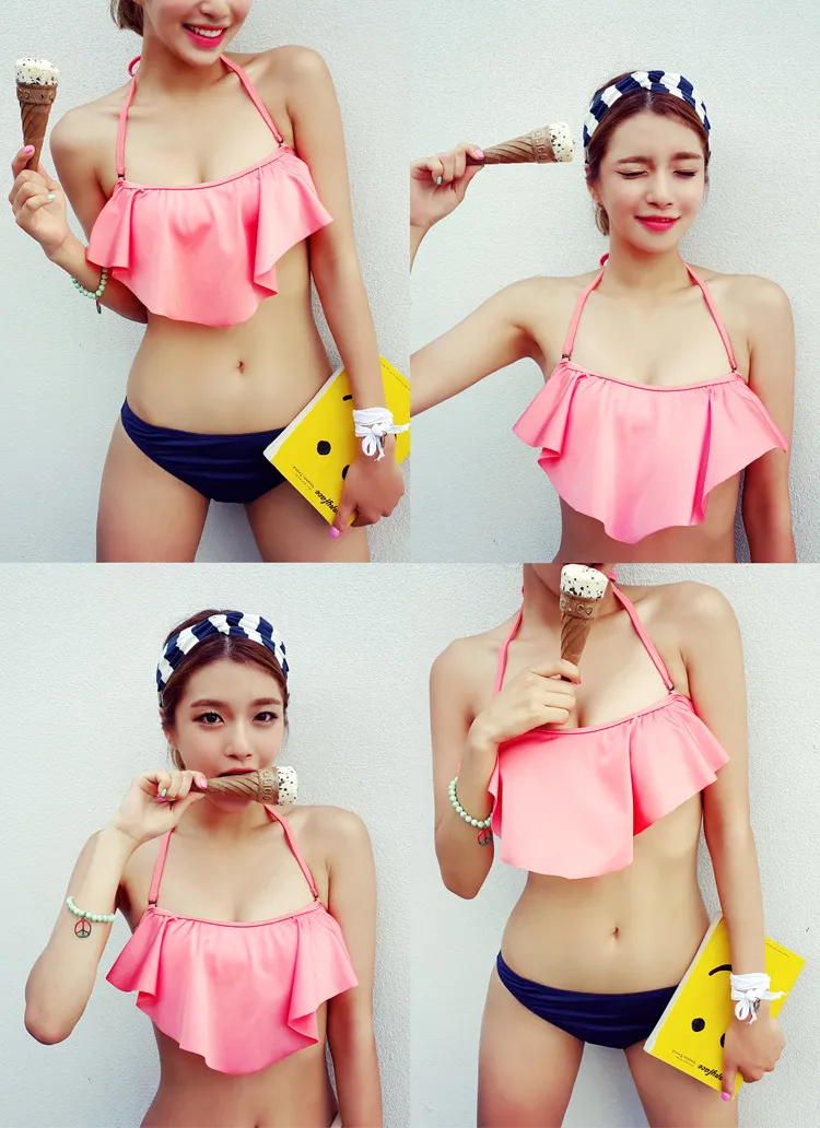 ピンク&ネイビーフリルバンドゥワイヤービキニ・全1色 | DHOLIC | 詳細画像1