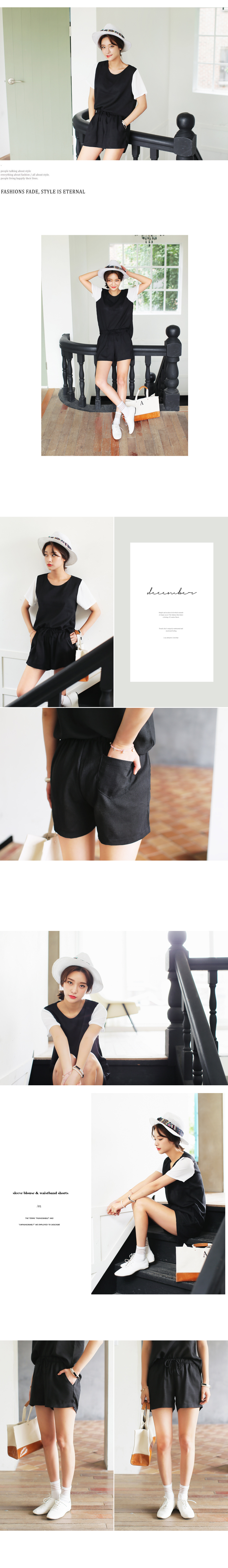 スリーブ配色ブラウス&ショートパンツセットアップ・全2色 | DHOLIC | 詳細画像2