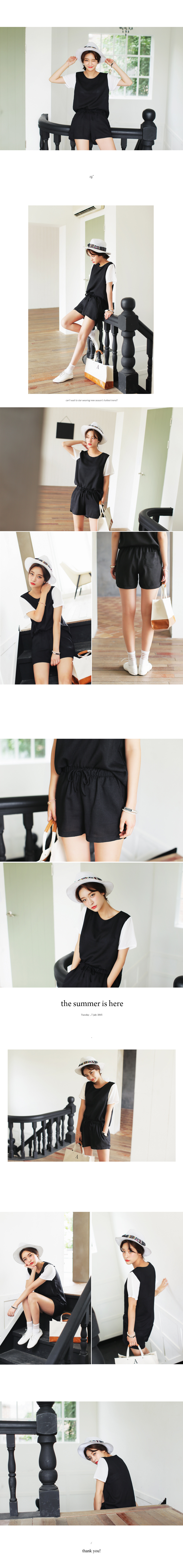 スリーブ配色ブラウス&ショートパンツセットアップ・全2色 | DHOLIC | 詳細画像3