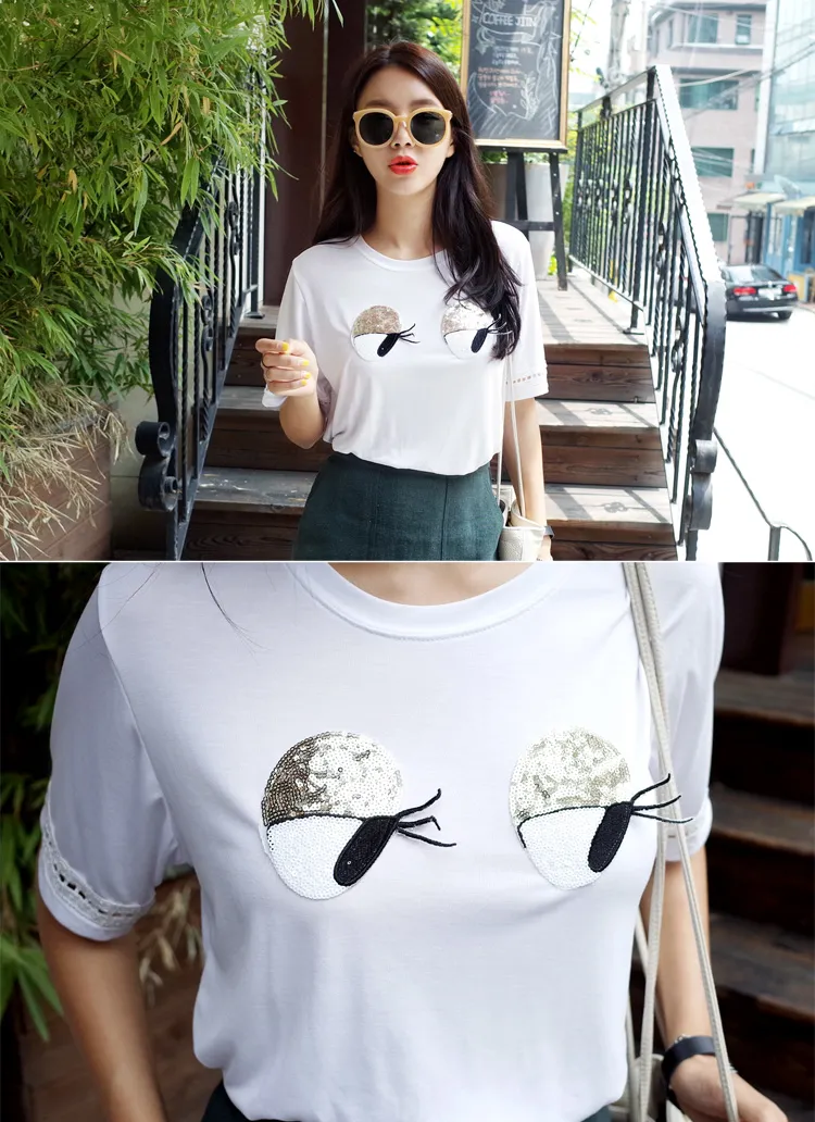 スパンコールアイモチーフTシャツ・全2色 | DHOLIC | 詳細画像1