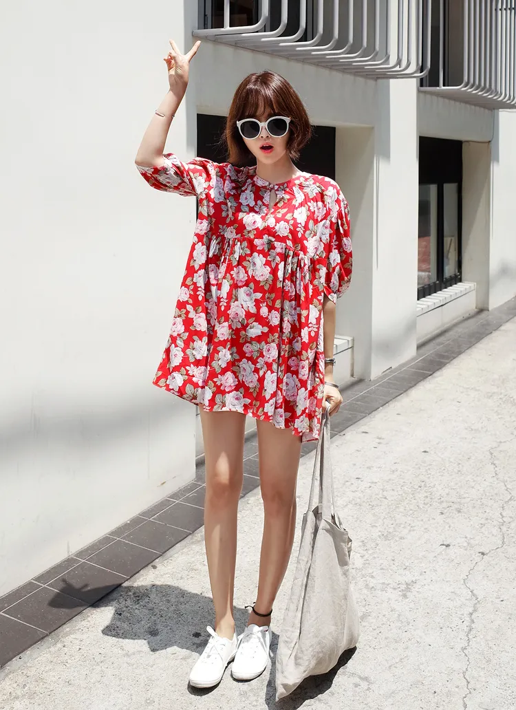 フローラルプリントルーズミニワンピース・全2色 | DHOLIC | 詳細画像1