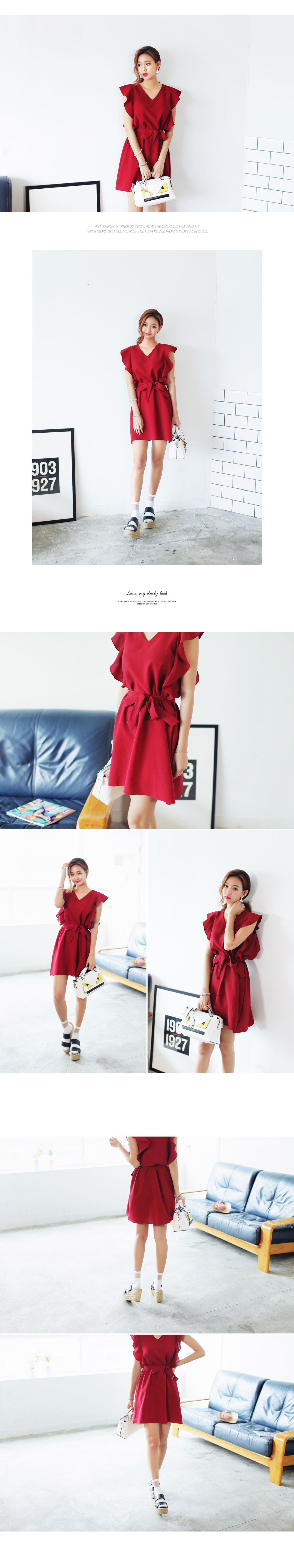 ベルトsetフリルスリーブワンピース・全4色 | DHOLIC | 詳細画像2