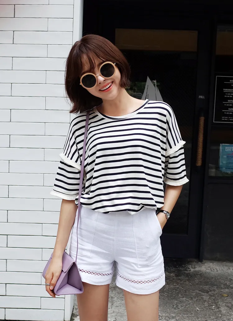 フリンジスリーブボーダーTシャツ・全3色 | DHOLIC | 詳細画像1