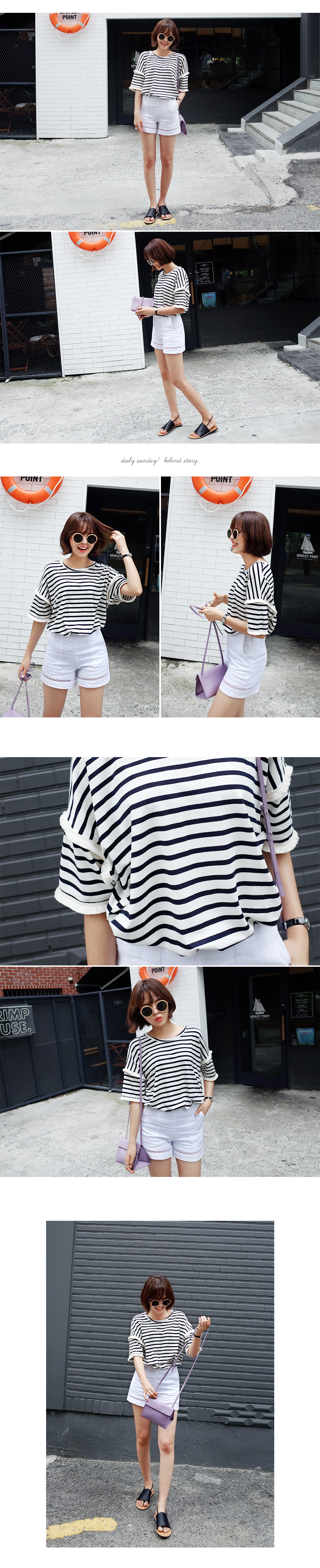 フリンジスリーブボーダーTシャツ・全3色 | DHOLIC | 詳細画像3