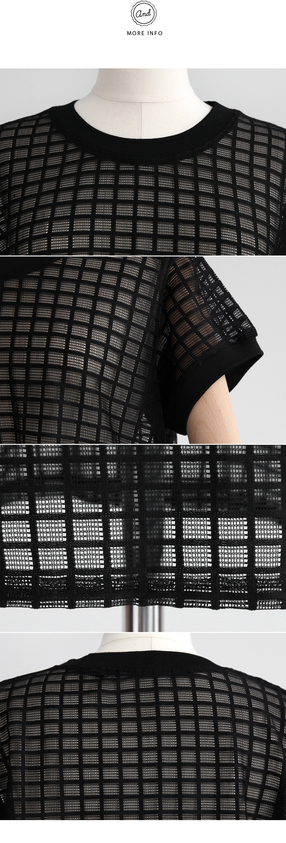 ラウンドネックチェックシースルーTシャツ・全2色 | DHOLIC | 詳細画像5