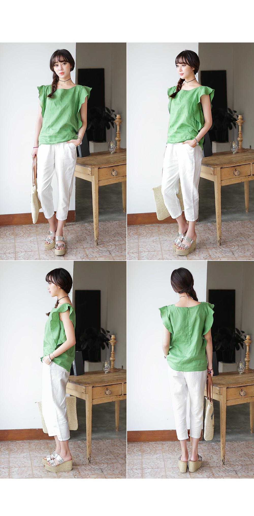 フリルスリーブリネンブラウス・全3色 | DHOLIC | 詳細画像5