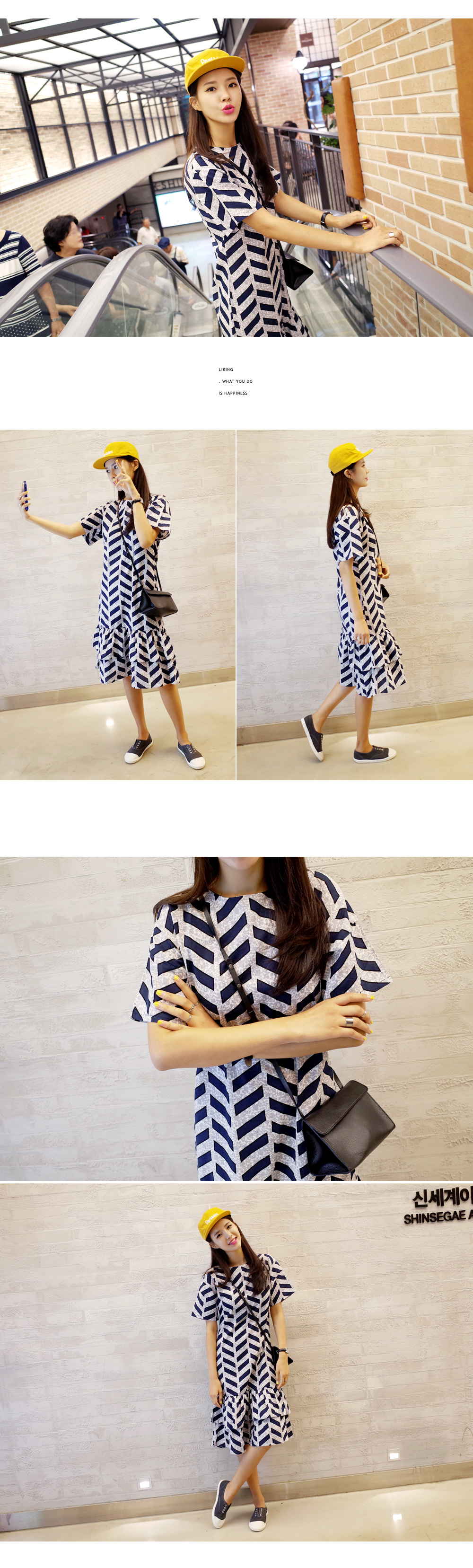 幾何学プリントローウエストフリルワンピース・全2色 | DHOLIC | 詳細画像4