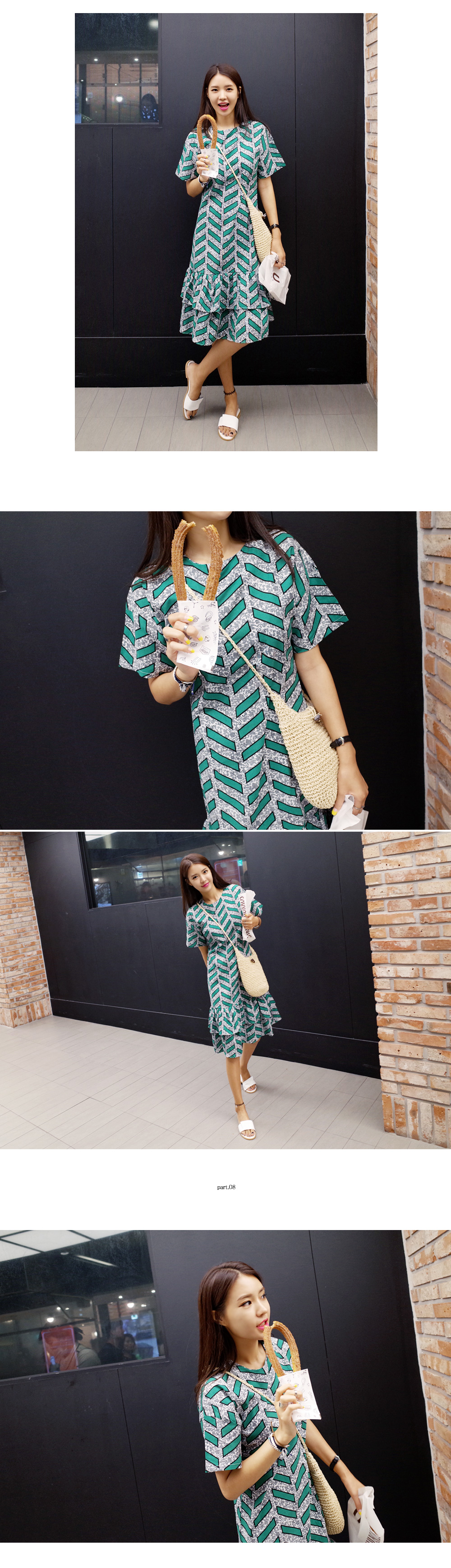幾何学プリントローウエストフリルワンピース・全2色 | DHOLIC | 詳細画像6