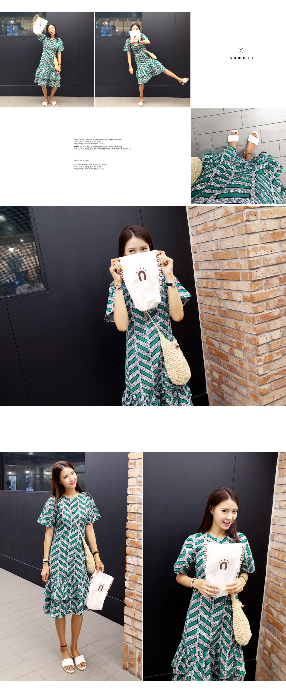 幾何学プリントローウエストフリルワンピース・全2色 | DHOLIC | 詳細画像7