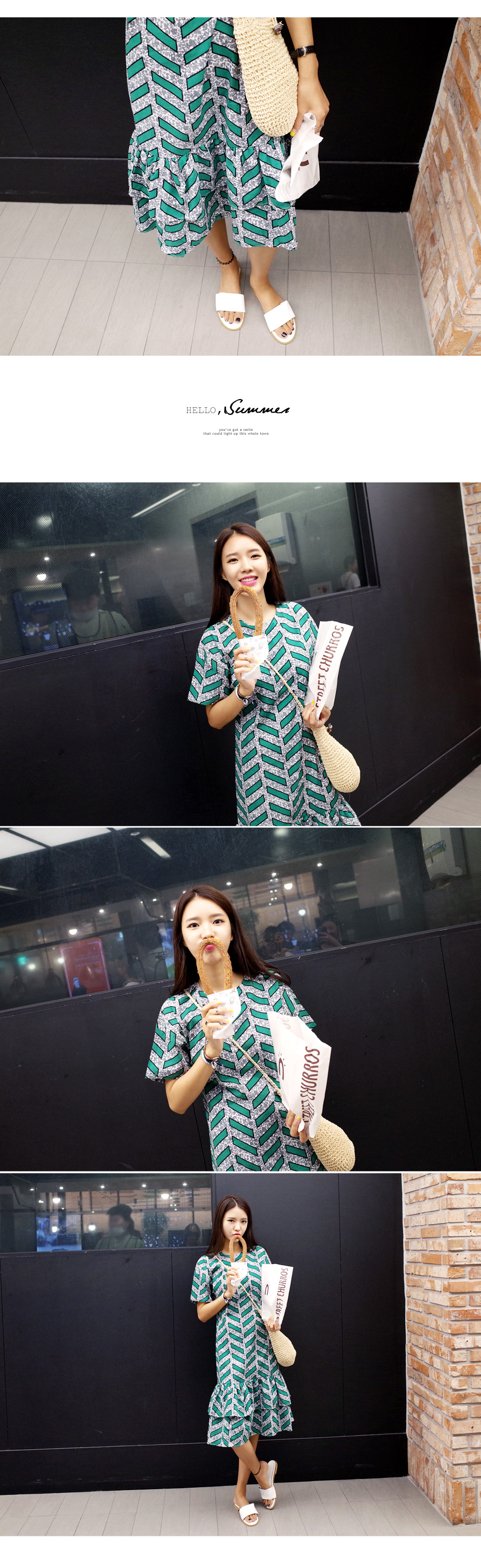 幾何学プリントローウエストフリルワンピース・全2色 | DHOLIC | 詳細画像8