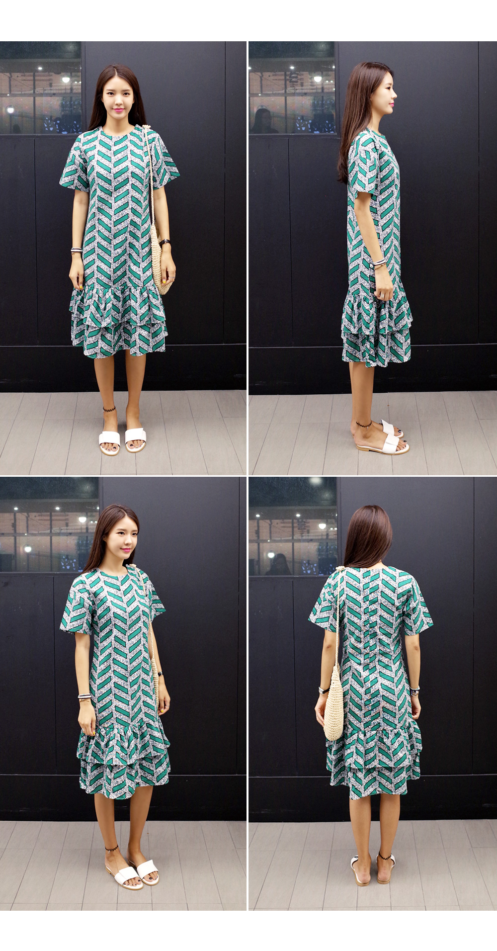 幾何学プリントローウエストフリルワンピース・全2色 | DHOLIC | 詳細画像9