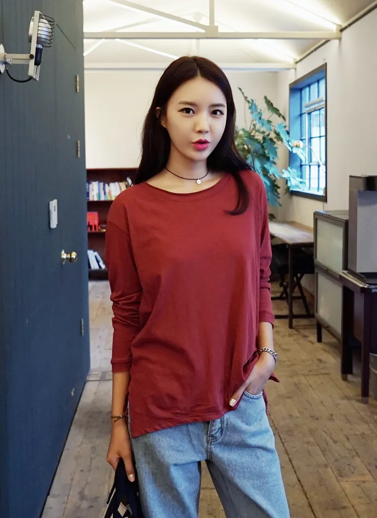 ラウンドネック長袖ルーズTシャツ・全4色 | DHOLIC | 詳細画像1