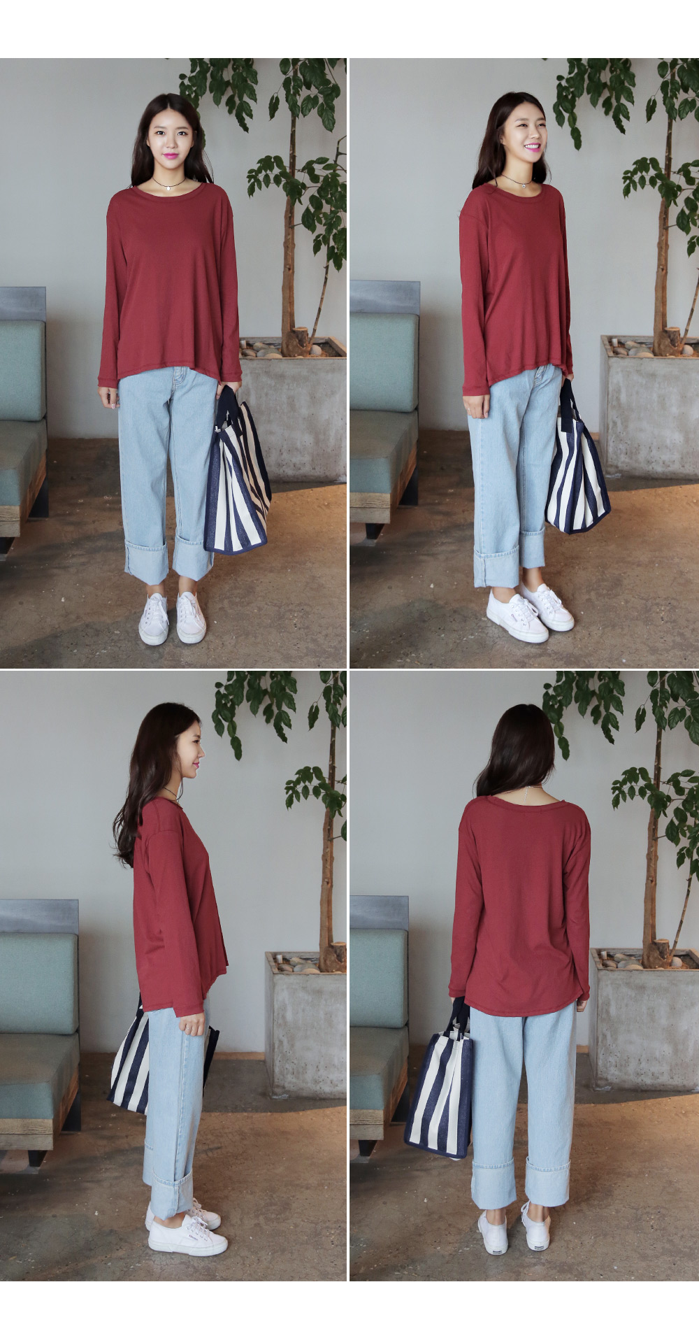 ラウンドネック長袖ルーズTシャツ・全4色 | DHOLIC | 詳細画像8