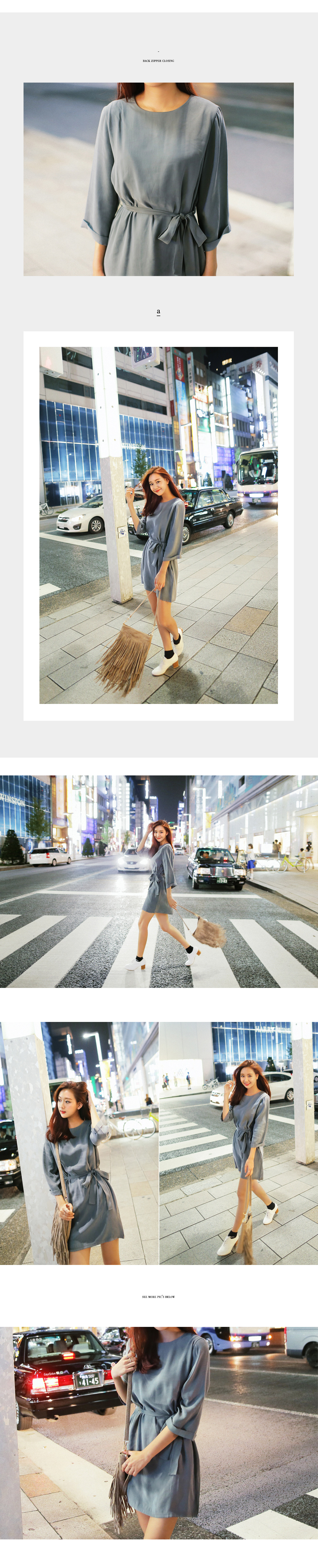 グレイッシュカラーリボンワンピース・全3色 | DHOLIC | 詳細画像3