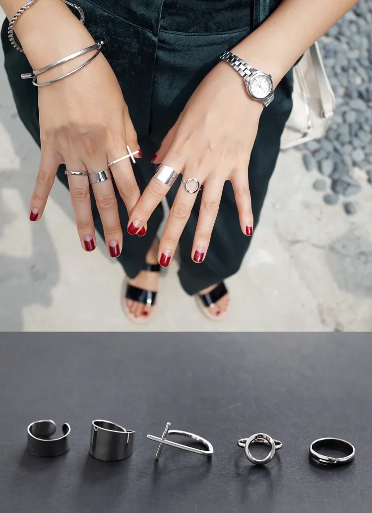 ユニークシルバーリング5種セット・全1色 | DHOLIC | 詳細画像1