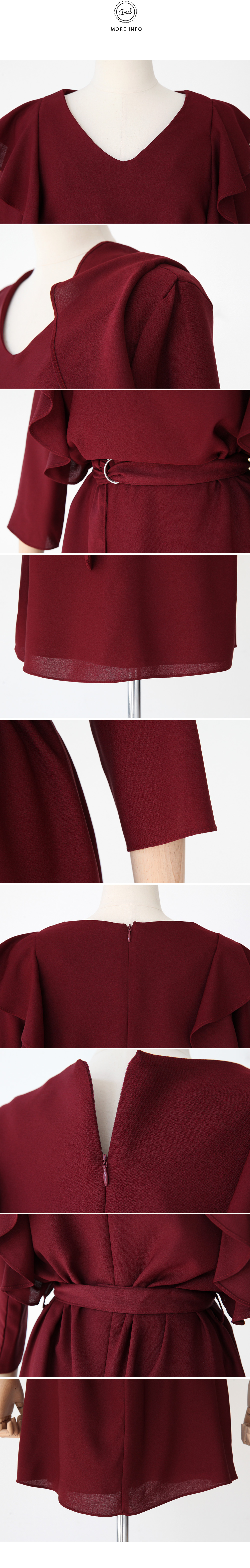 Vラインネックラッフルショルダーベルトストラップ付きワンピース・全3色 | DHOLIC | 詳細画像6