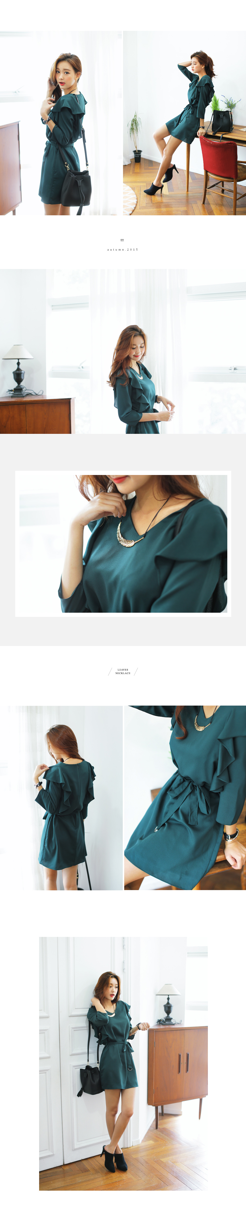 Vラインネックラッフルショルダーベルトストラップ付きワンピース・全3色 | DHOLIC | 詳細画像4