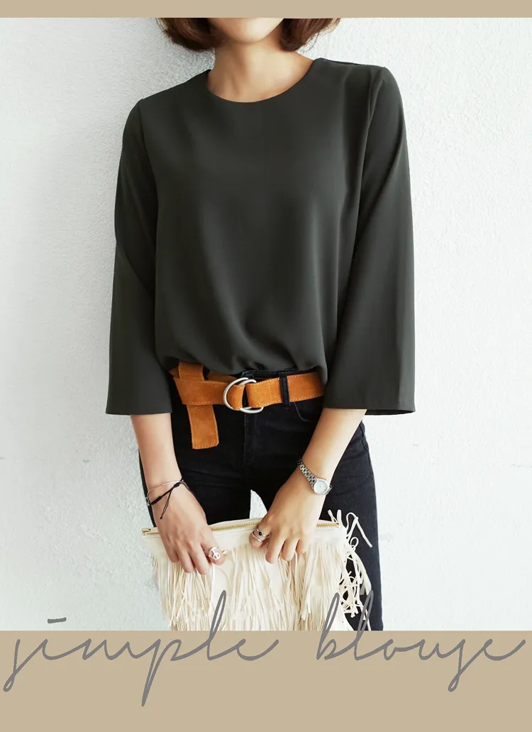 ラウンドネッククロップスリーブブラウス・全4色 | DHOLIC | 詳細画像1