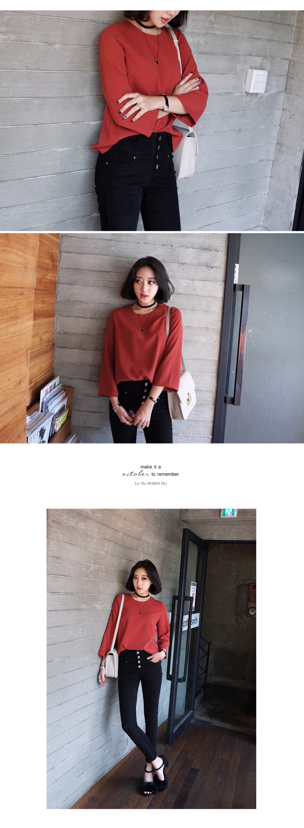 ラウンドネッククロップスリーブブラウス・全4色 | DHOLIC | 詳細画像2