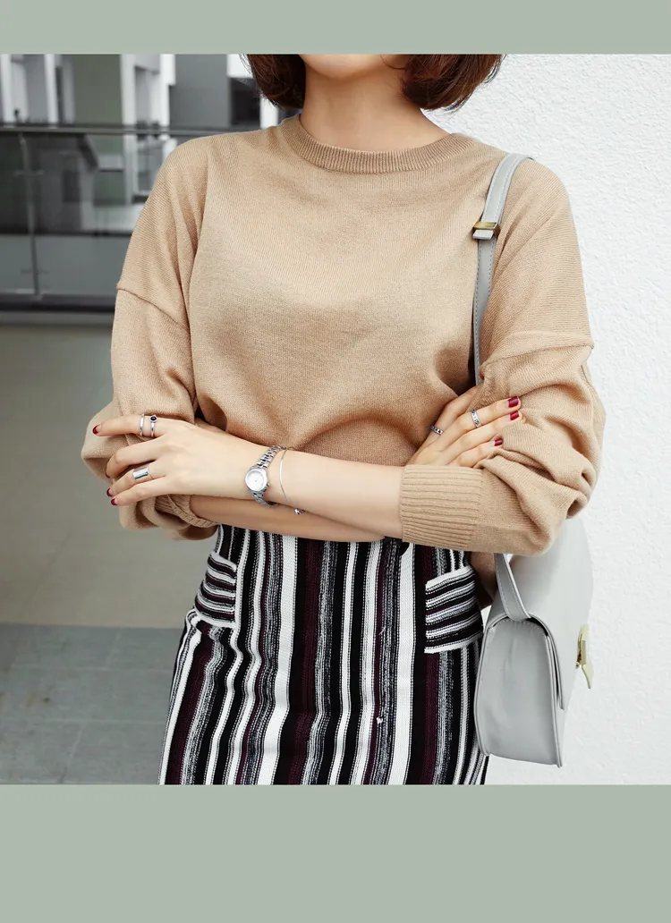 ラウンドネックショルダードロップヘムニットトップス・全6色 | DHOLIC | 詳細画像1