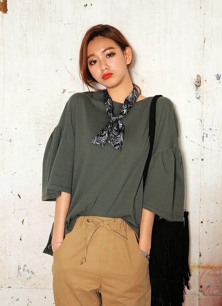 クルーネックラッフルスリーブトップス・全5色 | DHOLIC | 詳細画像1