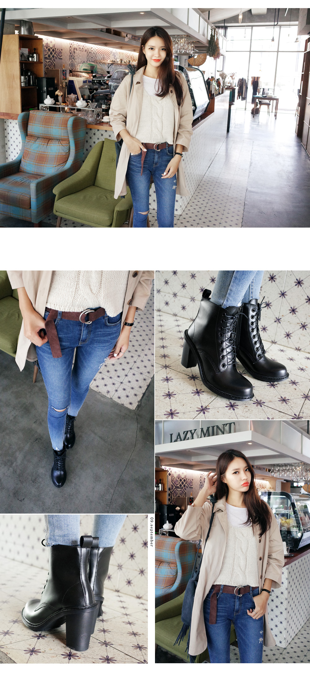 ブラックフェイクレザーレースアップアンクルブーツ・全1色 | DHOLIC | 詳細画像10