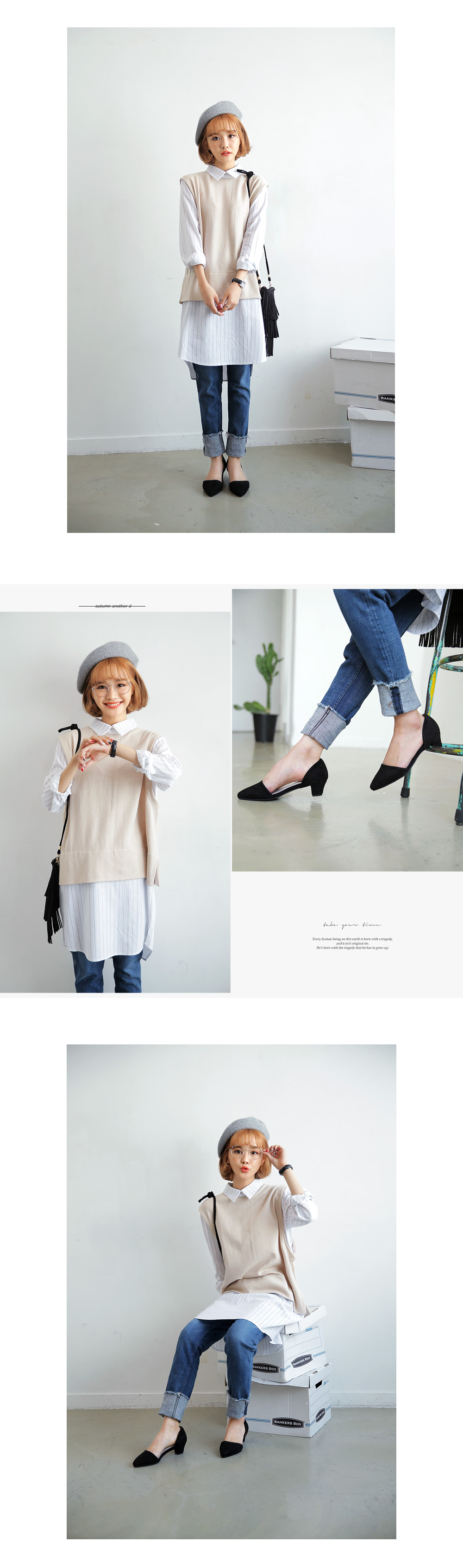 シャツ&ベストレイヤードデザイン風ロングシャツ・全3色 | DHOLIC | 詳細画像4