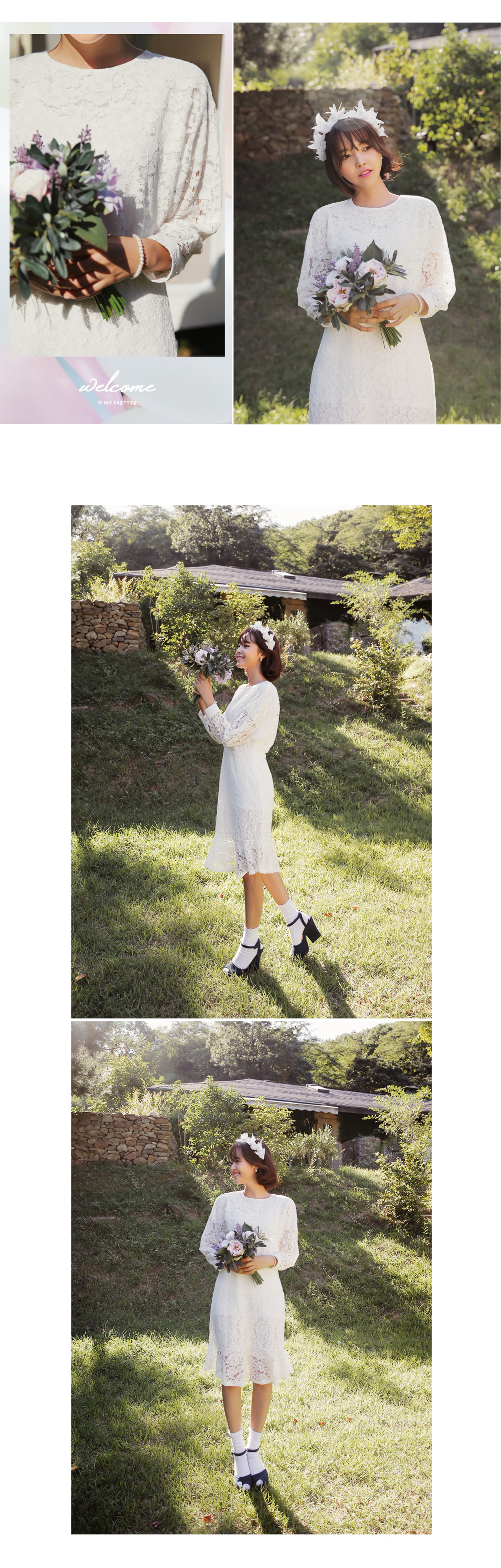 フラワーモチーフレースマーメイドミディワンピース・全3色 | DHOLIC | 詳細画像3