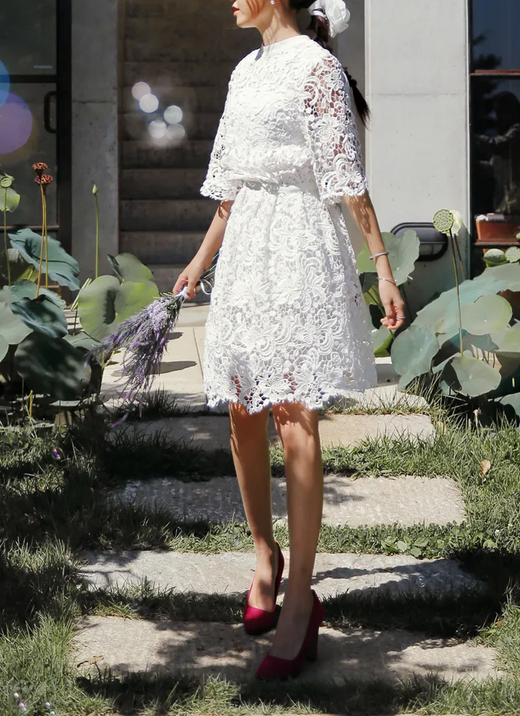 フラワーモチーフレースハイウエストフレアスカート・全3色 | DHOLIC | 詳細画像1