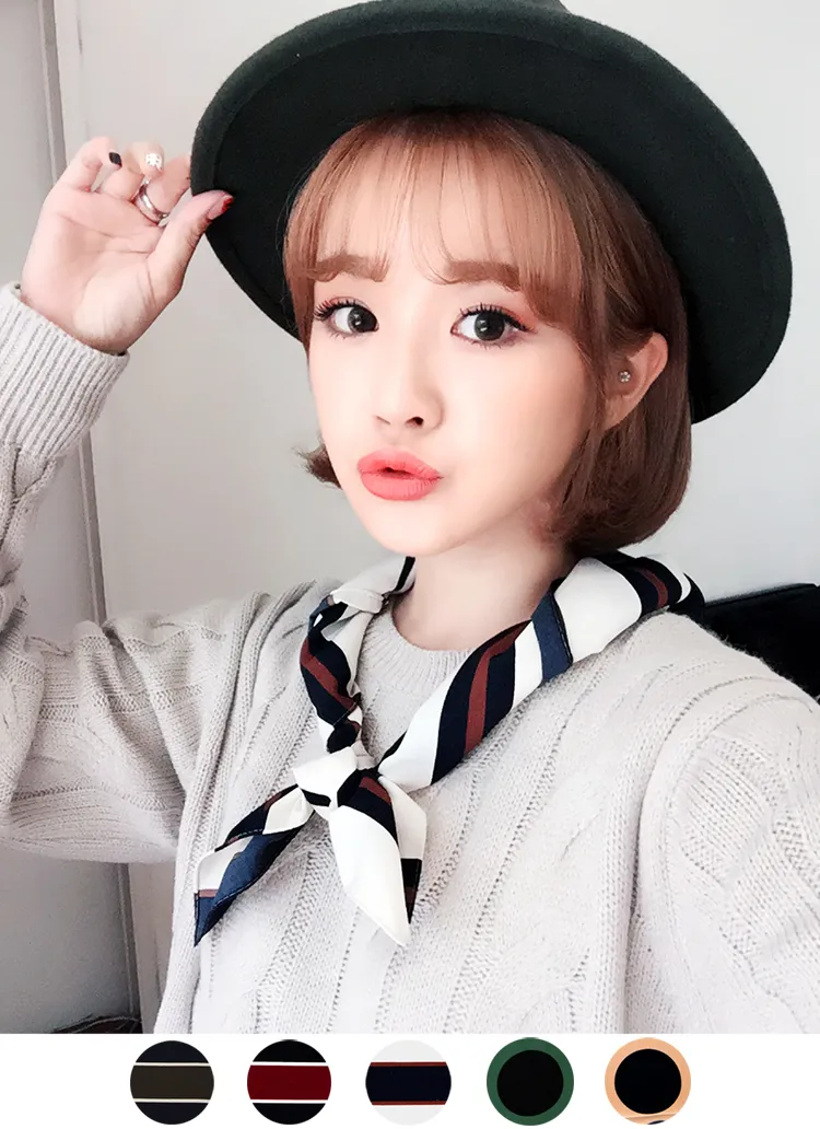 ドット&ボーダー2デザインパターンスクエアスカーフ・全5色 | DHOLIC | 詳細画像1