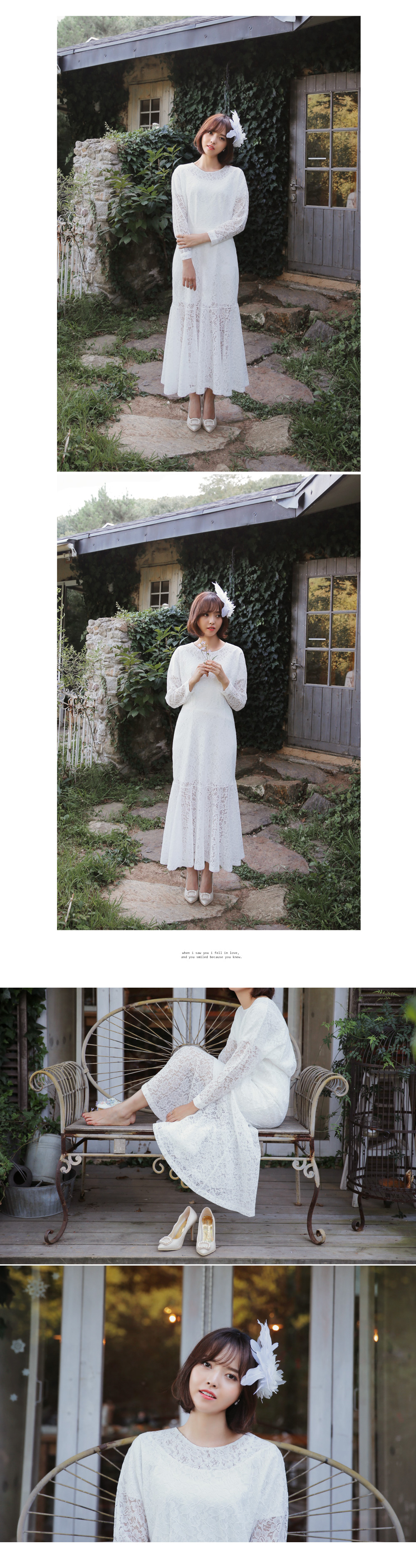 フラワーモチーフレースマーメイドロングワンピース・全1色 | DHOLIC | 詳細画像4