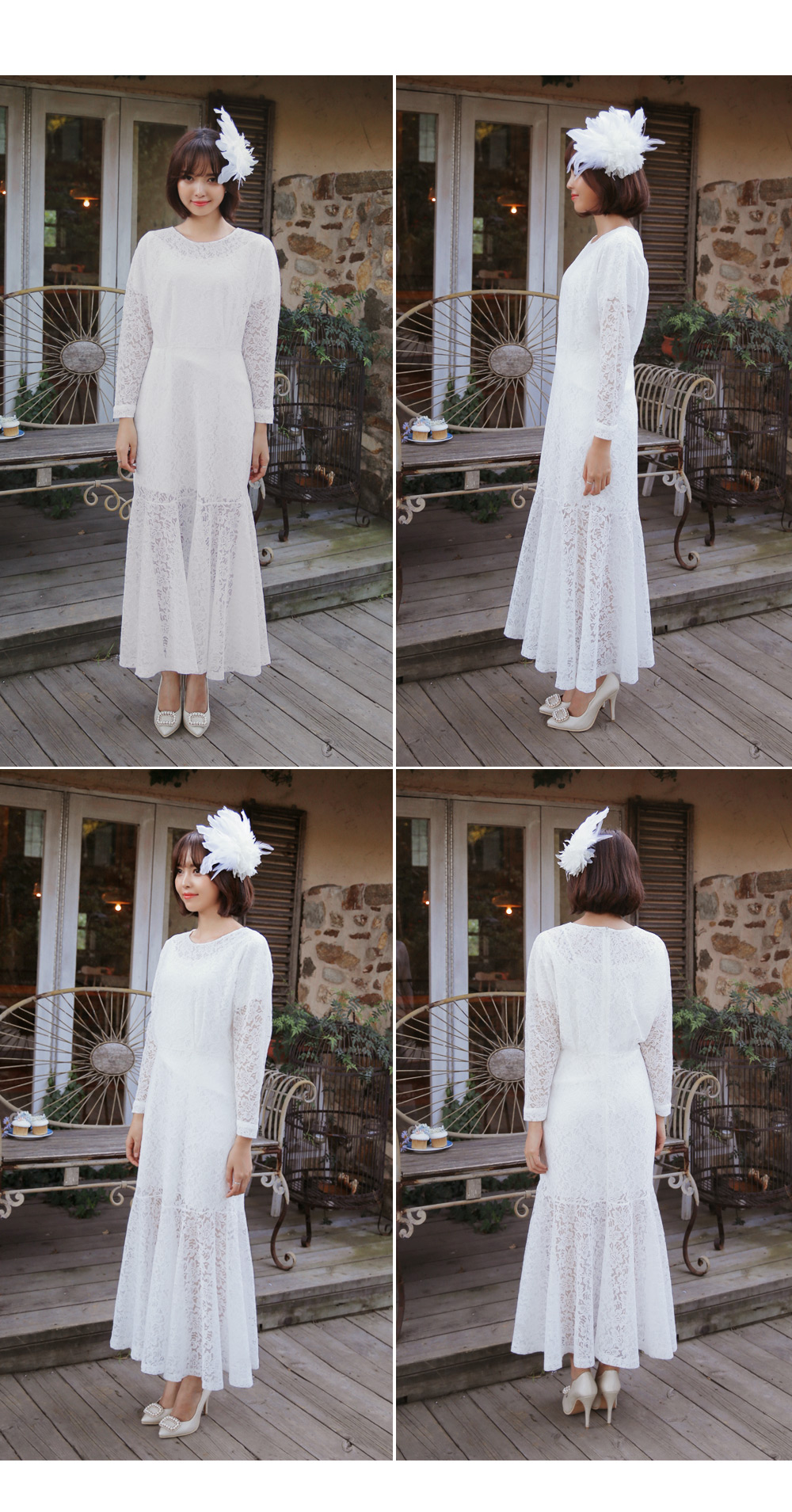 フラワーモチーフレースマーメイドロングワンピース・全1色 | DHOLIC | 詳細画像9