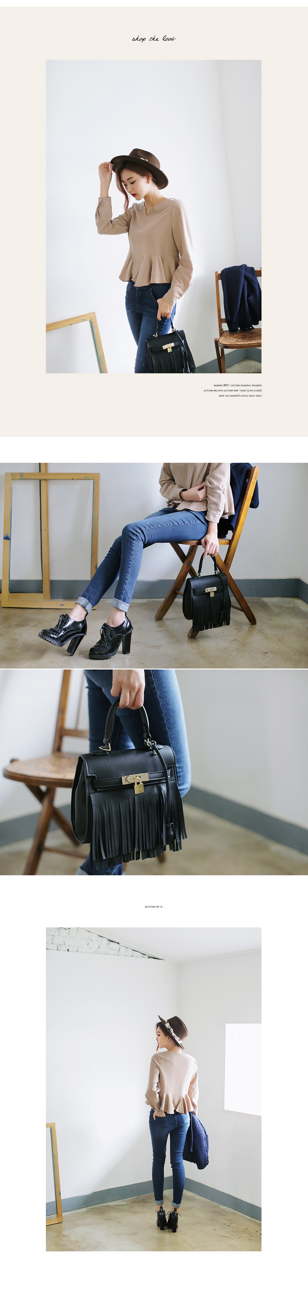 Vカットネックぺプラムクロップドブラウス・全3色 | DHOLIC | 詳細画像2