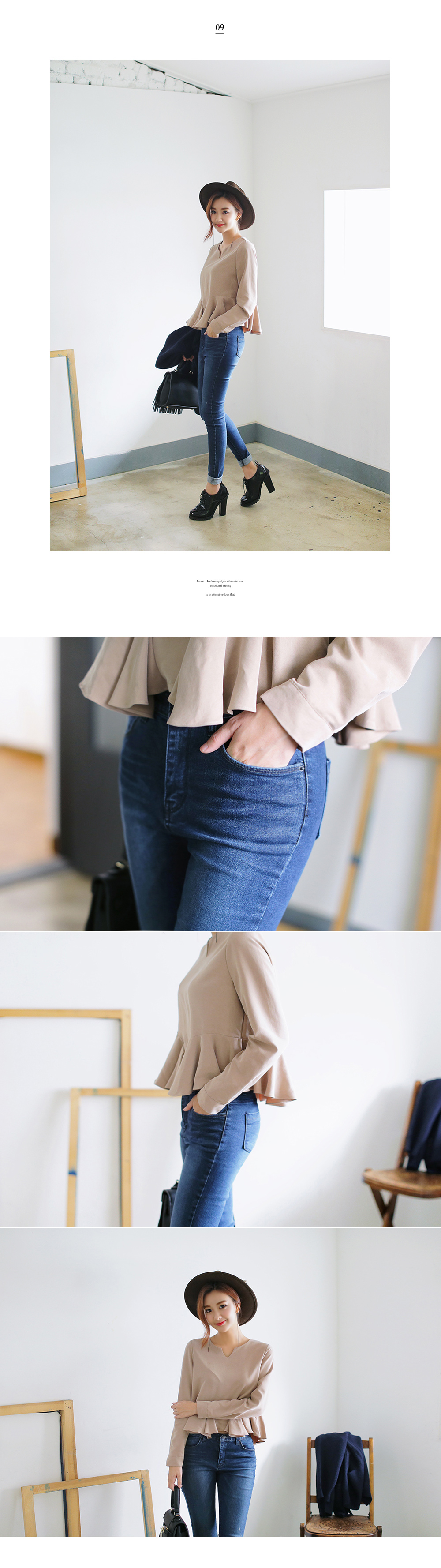 Vカットネックぺプラムクロップドブラウス・全3色 | DHOLIC | 詳細画像6