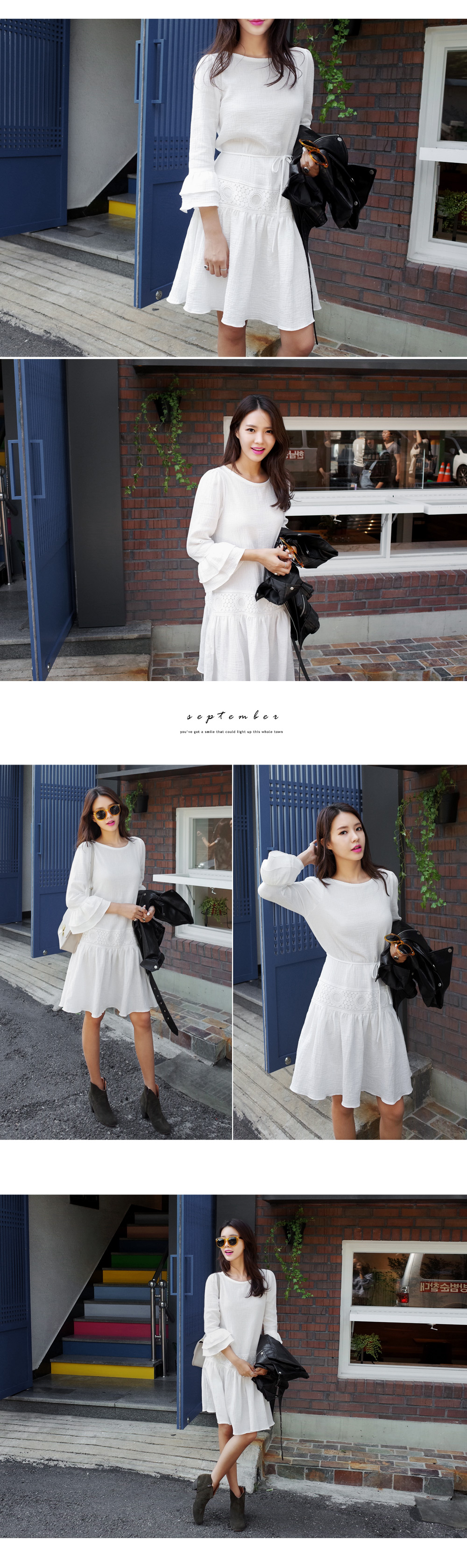 ウエストモチーフレースポイント袖ティアードシャーリングワンピース・全3色 | DHOLIC | 詳細画像2