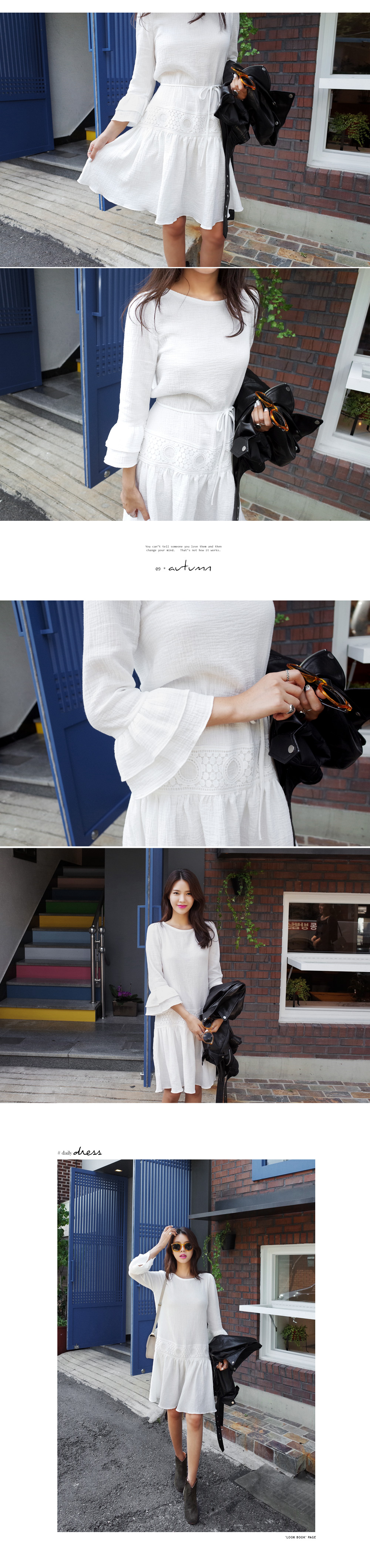 ウエストモチーフレースポイント袖ティアードシャーリングワンピース・全3色 | DHOLIC | 詳細画像4