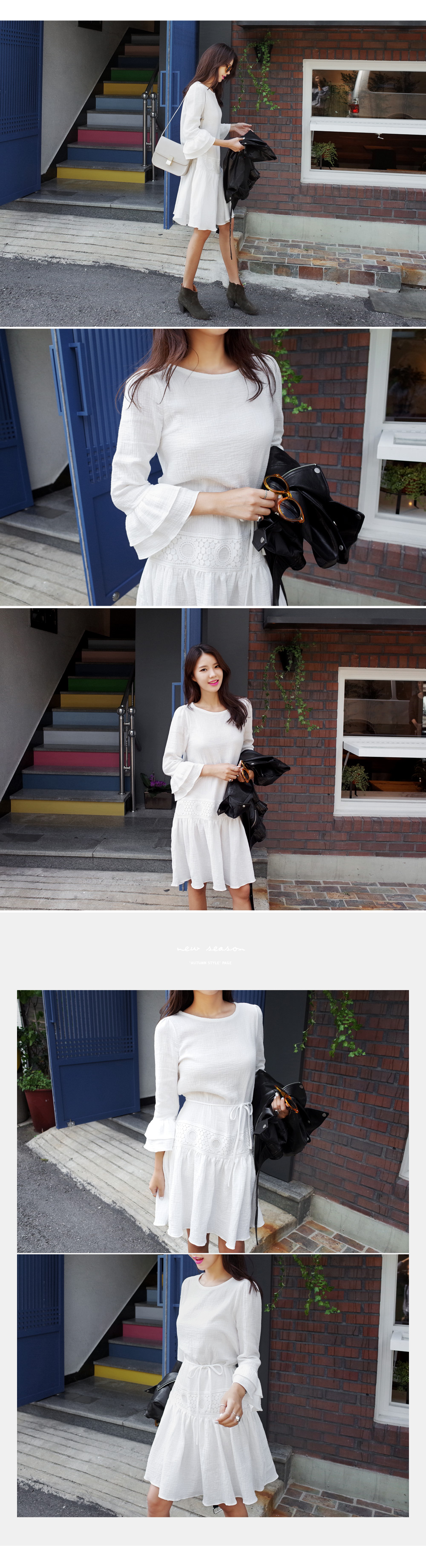 ウエストモチーフレースポイント袖ティアードシャーリングワンピース・全3色 | DHOLIC | 詳細画像6