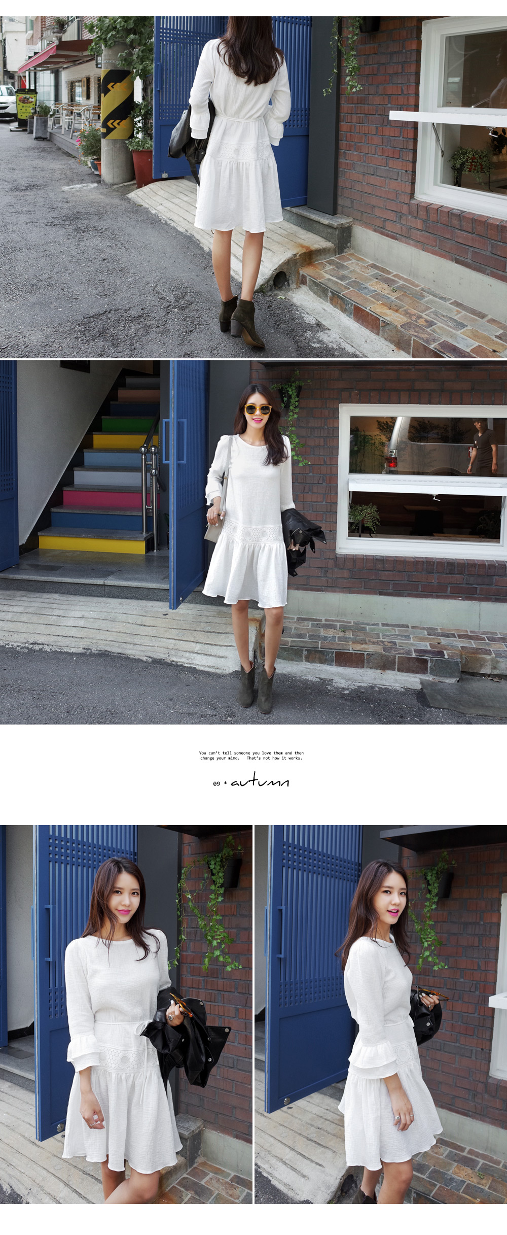 ウエストモチーフレースポイント袖ティアードシャーリングワンピース・全3色 | DHOLIC | 詳細画像10