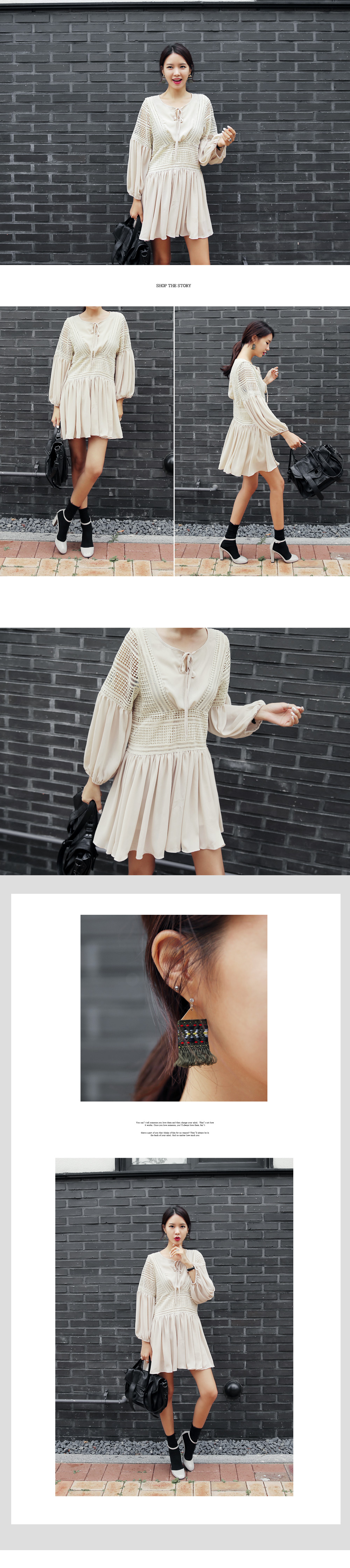 バルーンスリーブレースポイントヘムシフォンワンピース・全2色 | DHOLIC | 詳細画像2