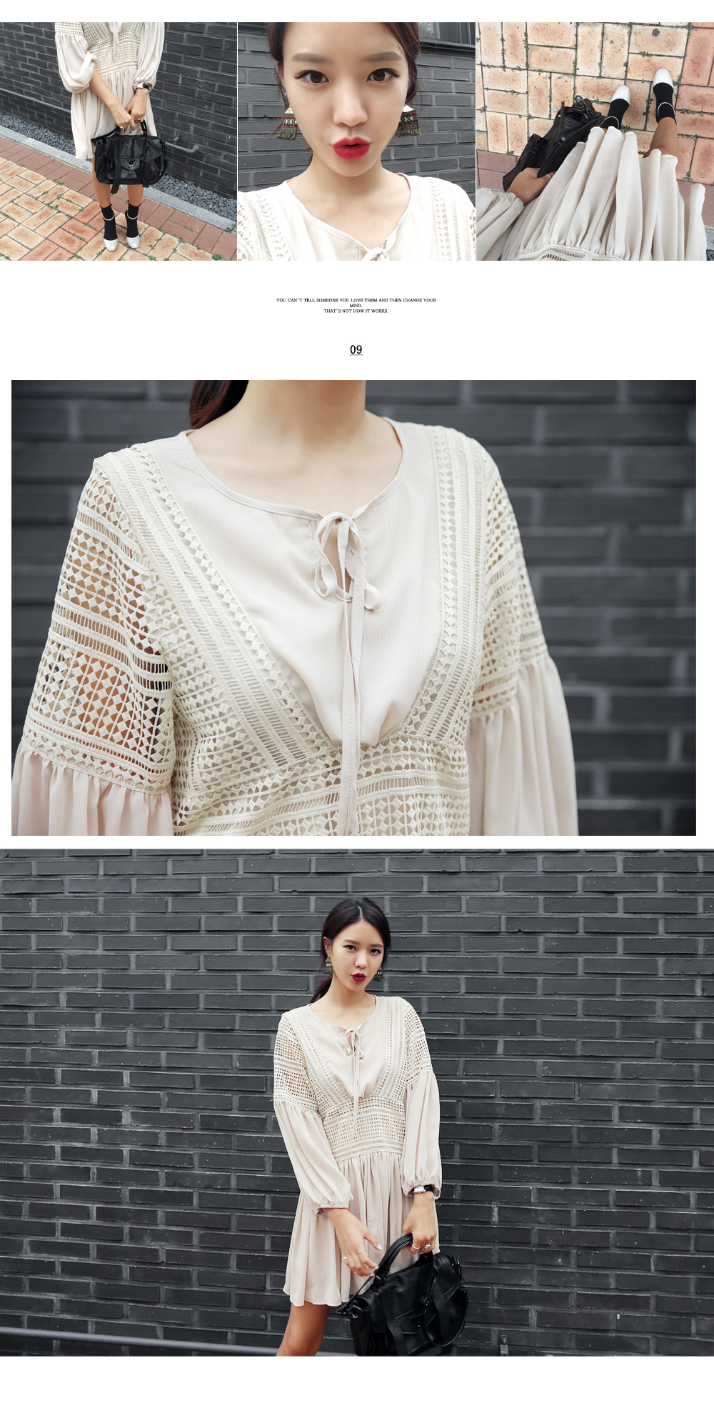 バルーンスリーブレースポイントヘムシフォンワンピース・全2色 | DHOLIC | 詳細画像4