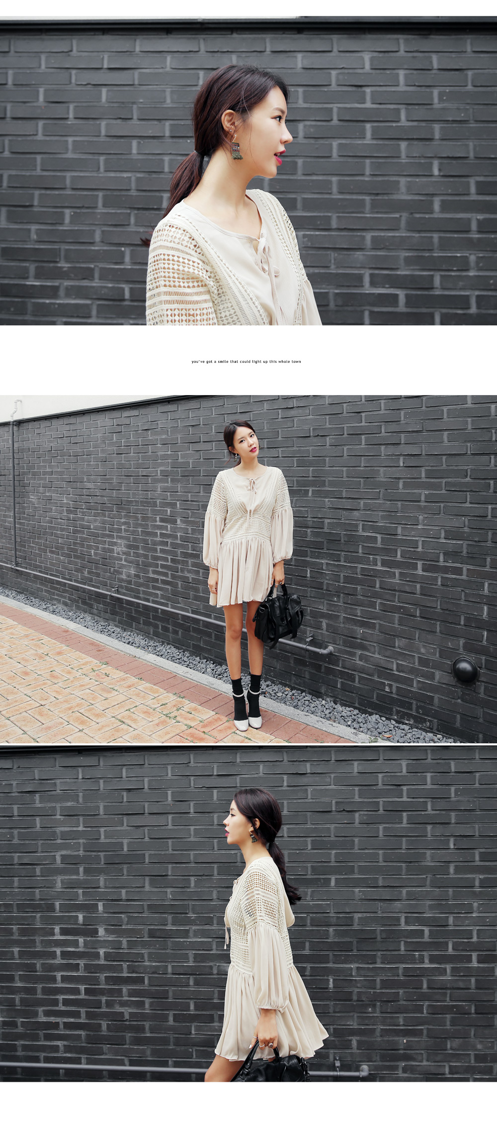 バルーンスリーブレースポイントヘムシフォンワンピース・全2色 | DHOLIC | 詳細画像5