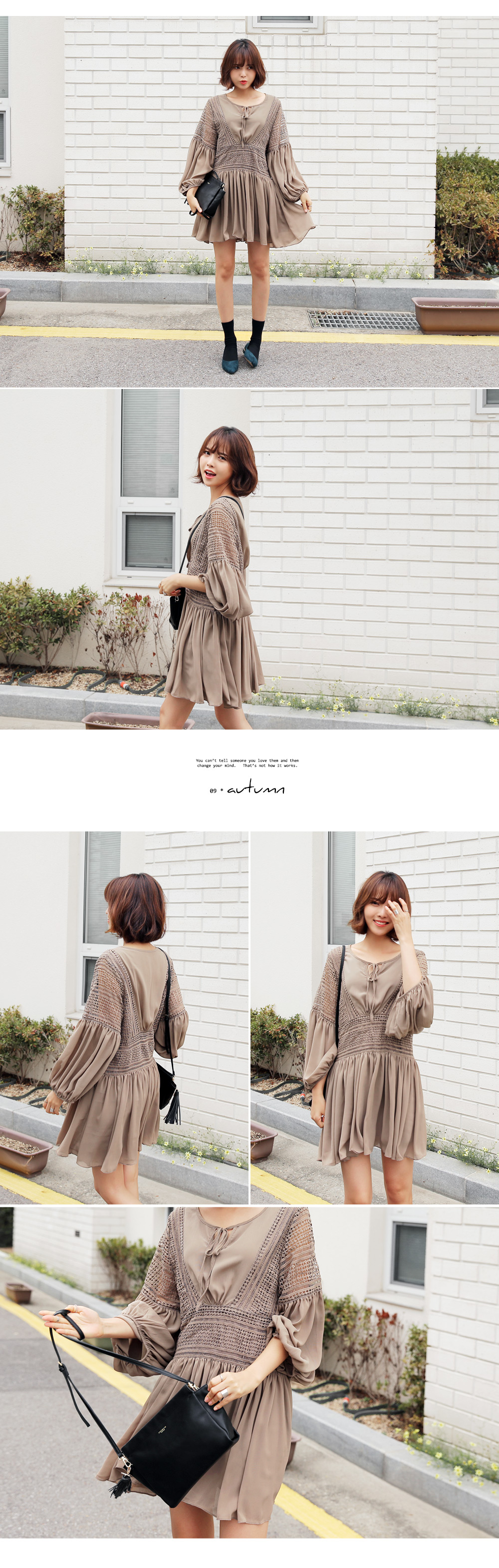 バルーンスリーブレースポイントヘムシフォンワンピース・全2色 | DHOLIC | 詳細画像7